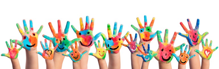 Colorful Hands Painted With Smileys