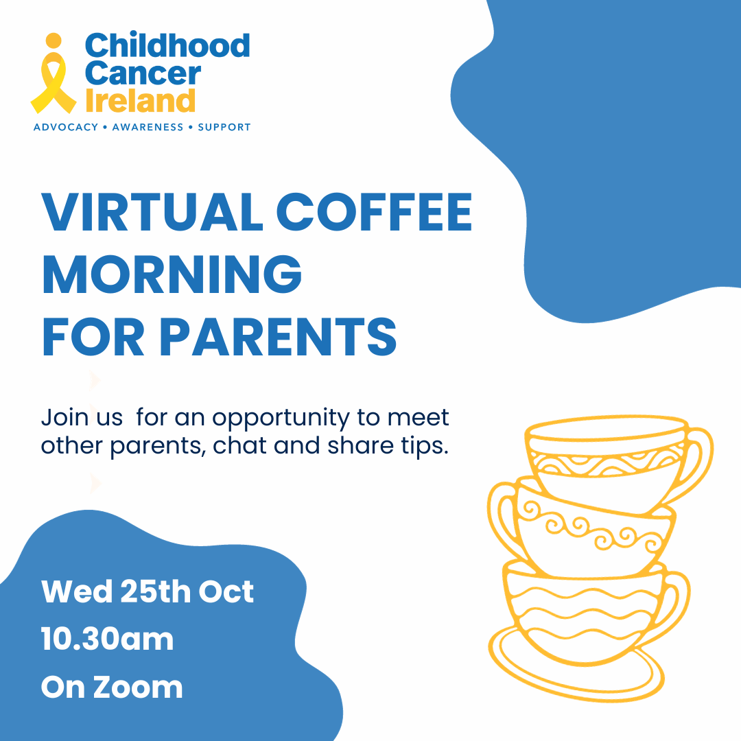 Poster for coffee morning. Virtual coffee morning for parents. Join us for an opportunity to meet other parents, chat and share tips. Wed 25th Oct 10.30am on zoom