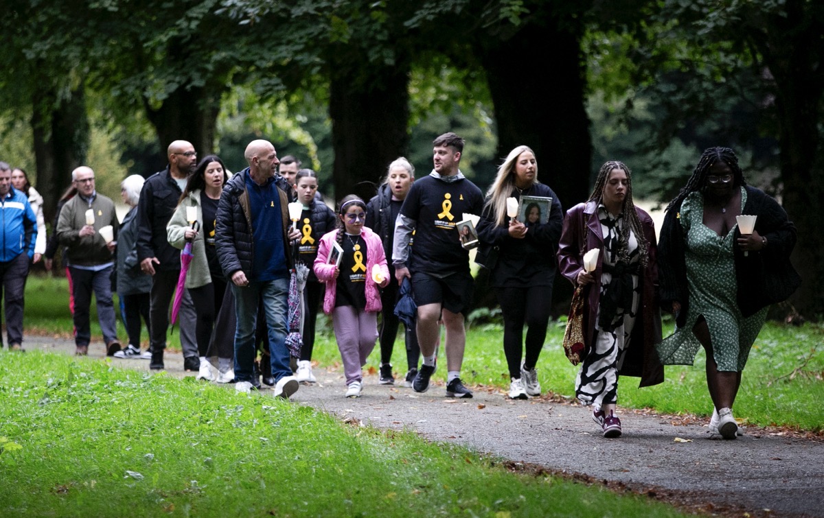 *****NO FEE PIC***
23/09/2023
Families and friends of Light it up Gold
during the Light it up Gold Walk in Maynooth, Co. Kildare.
The candlelit walk brought families and the community together in solidarity, to shine a light on living with and beyond childhood cancer.
The event took place in St. Patrick’s College Maynooth & St. Mary's Boys' National School marking the 10th anniversary of the first walk in Dublin in 2013.
PHOTO: Gareth Chaney/Collins