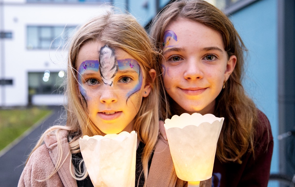 *****NO FEE PIC***
24/09/2023
Keela Ledoux 10 &Mara Ledoux 11 from Skerries
during the Light it up Gold Walk in Maynooth, Co. Kildare.
The candlelit walk brought families and the community together in solidarity, to shine a light on living with and beyond childhood cancer.
The event took place in St. Patrick’s College Maynooth & St. Mary's Boys' National School marking the 10th anniversary of the first walk in Dublin in 2013.
PHOTO: Gareth Chaney/Collins