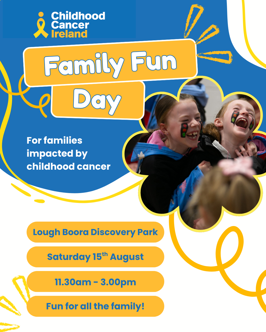 poster for family day featuring two girls laughing and all event details